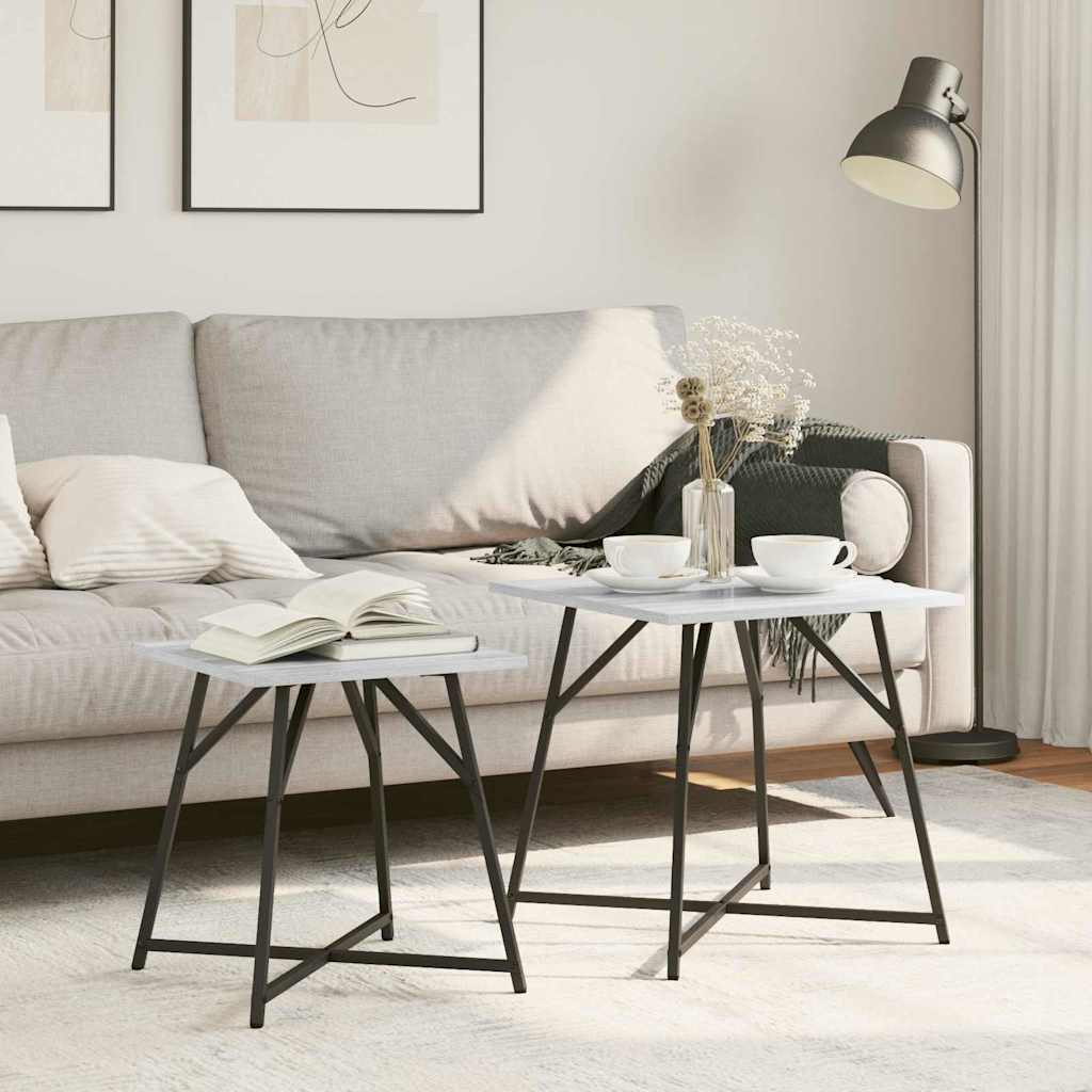 Beistelltisch-Set 2 stk. Grau Sonoma und Schwarz