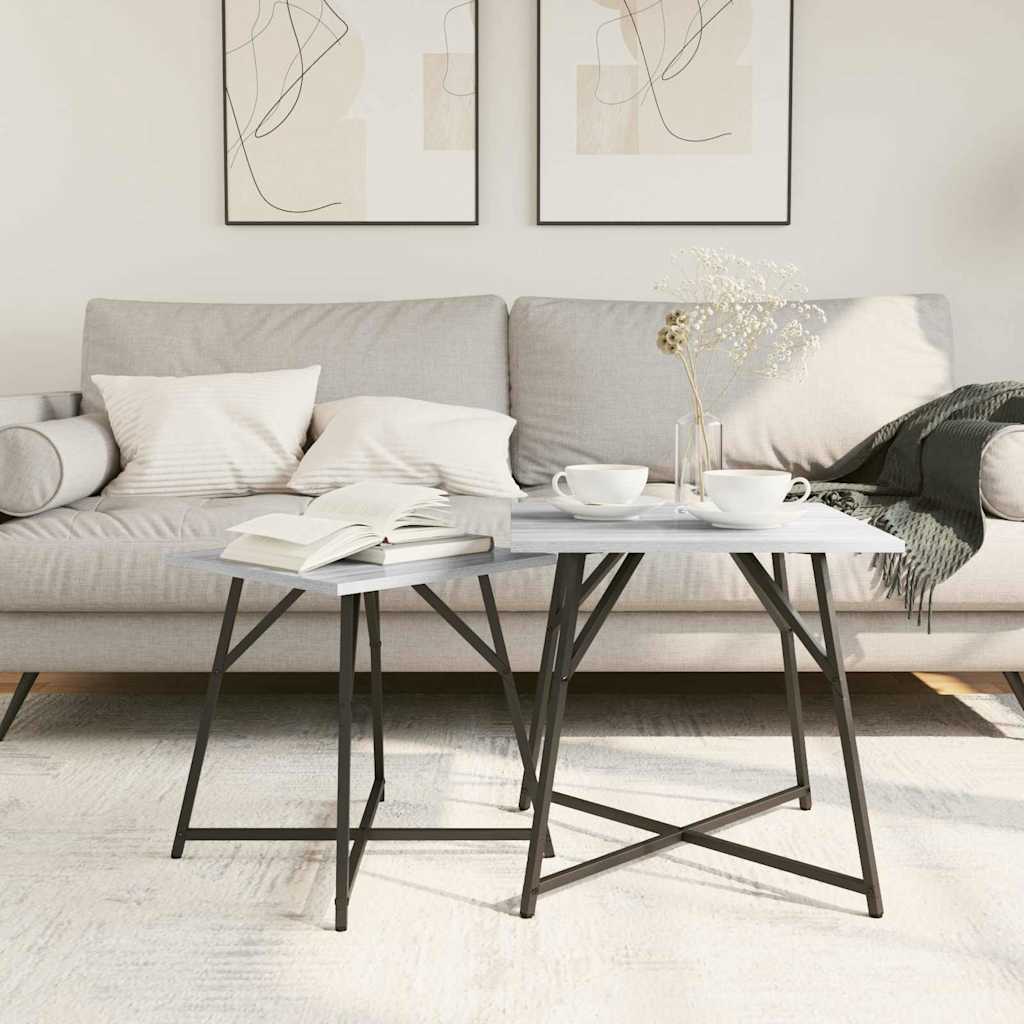 Beistelltisch-Set 2 stk. Grau Sonoma und Schwarz