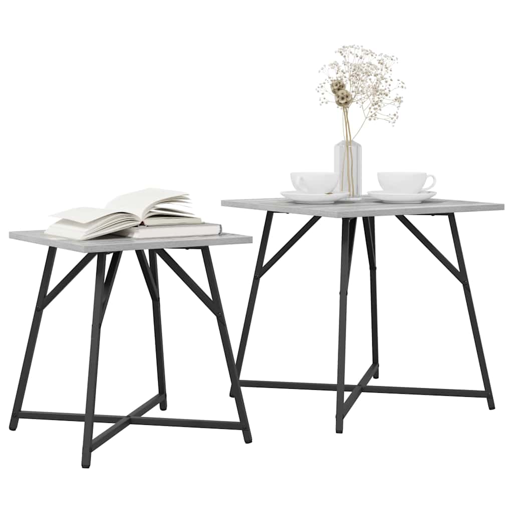 Beistelltisch-Set 2 stk. Grau Sonoma und Schwarz