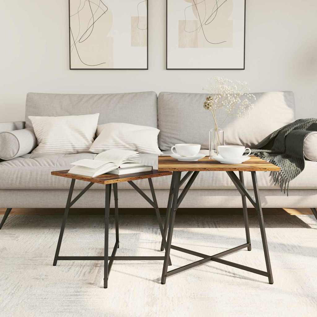 Beistelltisch-Set 2 stk. Altholz und Schwarz 50 x 50 x 50 cm