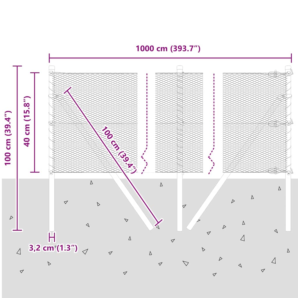 Ground Fix Geschweißter Drahtzaun 10 x 0,4 m (B x H)
