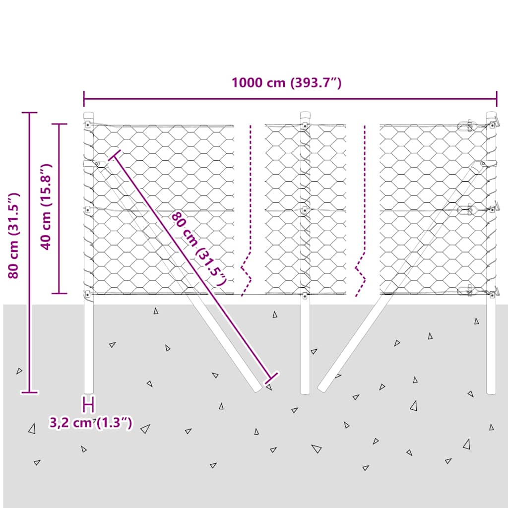Ground Fix Geschweißter Drahtzaun 10 x 0,4 m (B x H)