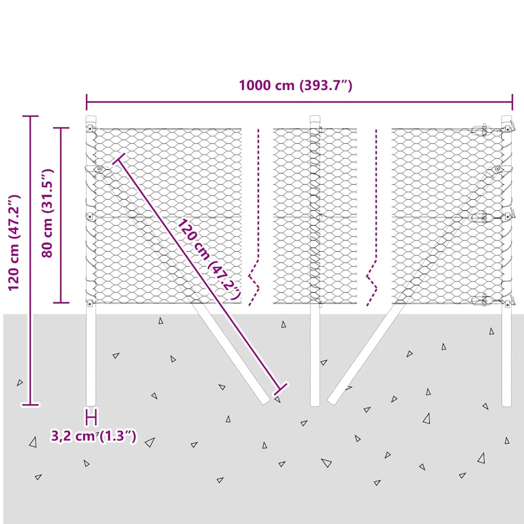 Ground Fix Geschweißter Drahtzaun 10 x 0,8 m (B x H)