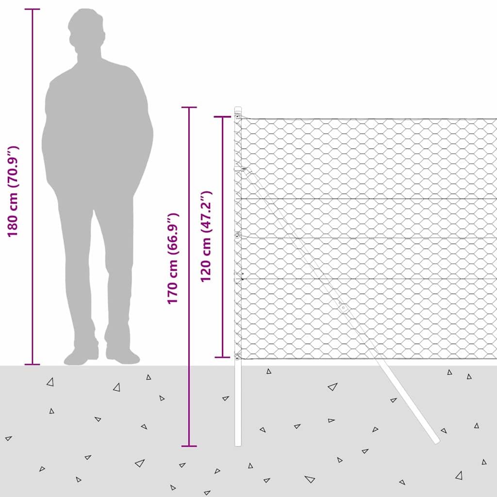 Bodenmontierter Sechseckzaun 10 x 1,2 m PVC-beschichteter Stahl