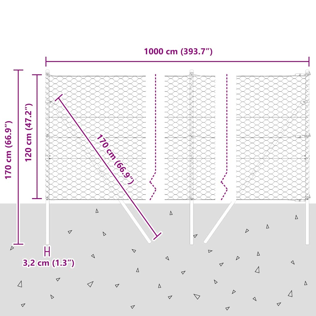 Bodenmontierter Sechseckzaun 10 x 1,2 m PVC-beschichteter Stahl