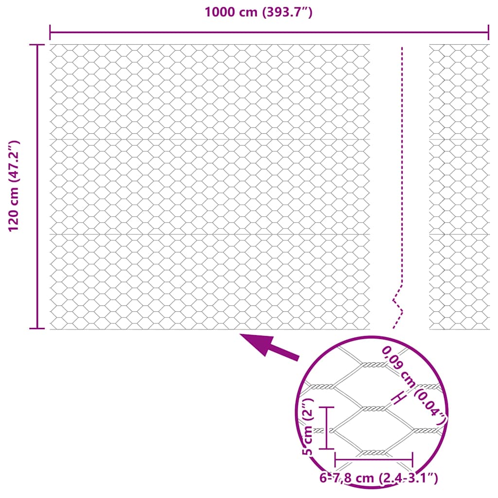 Bodenmontierter Sechseckzaun 10 x 1,2 m PVC-beschichteter Stahl