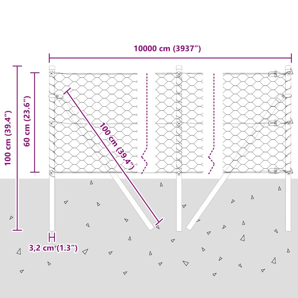 Ground Fix Geschweißter Drahtzaun 100 x 0,6 m (B x H)