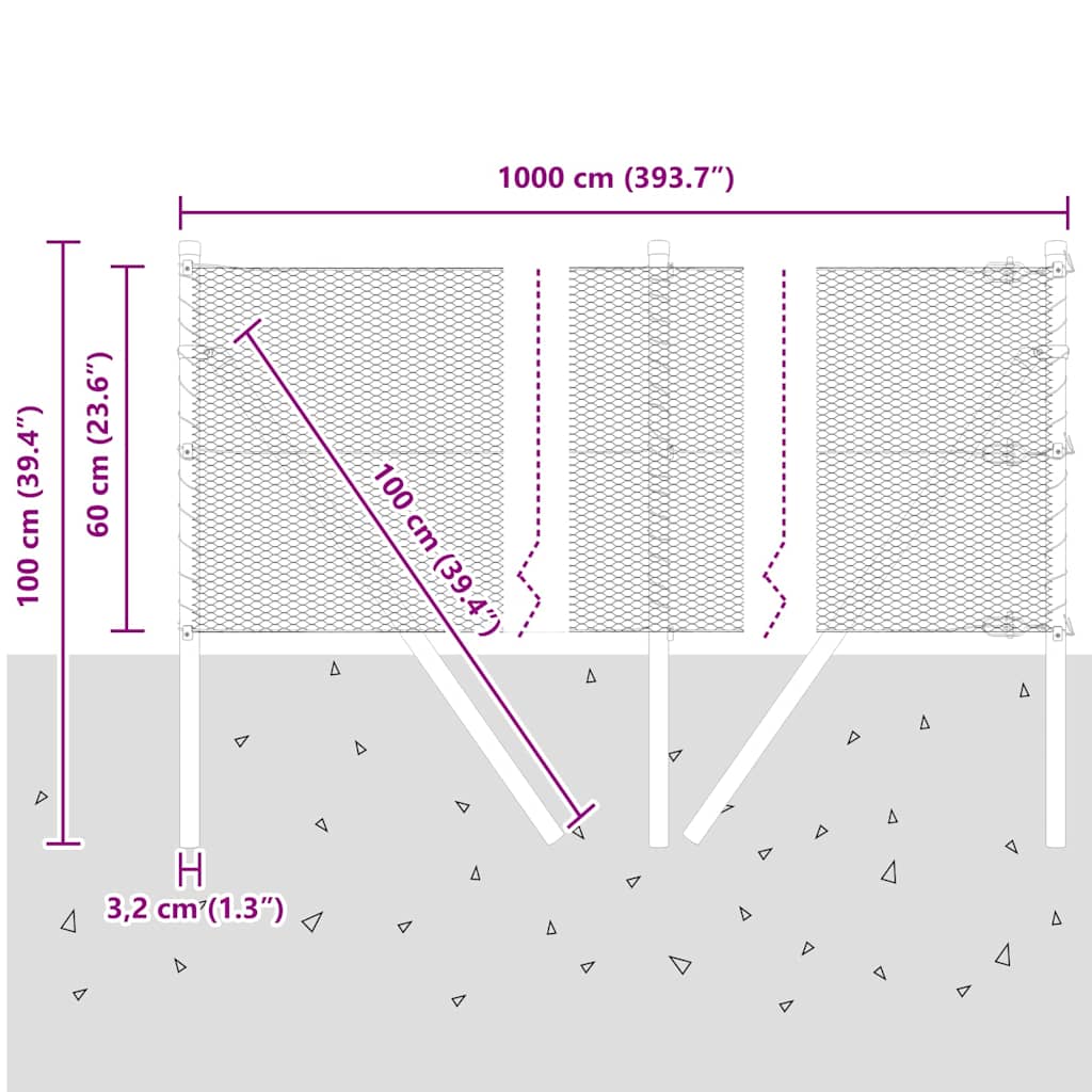 Ground Fix Geschweißter Drahtzaun 10 x 0,6 m (B x H)