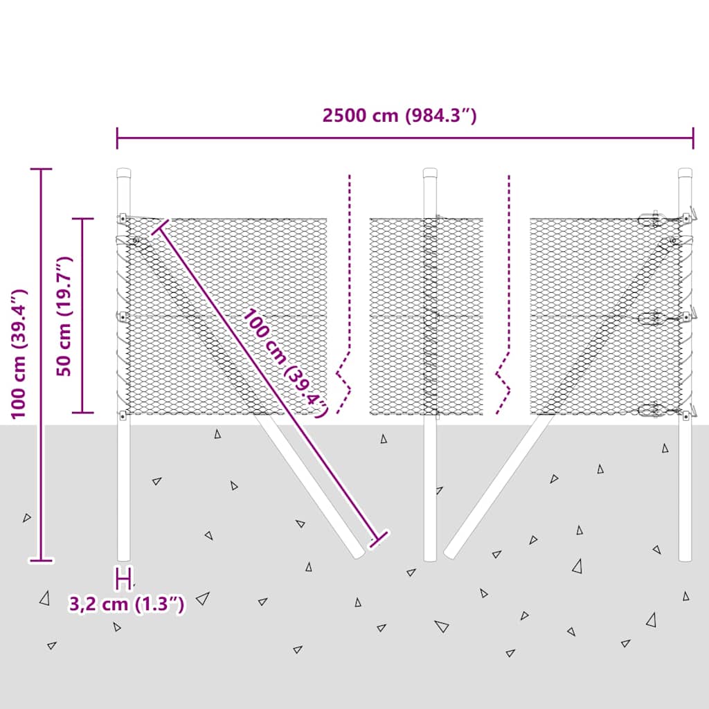Ground Fix Geschweißter Drahtzaun 25 x 0,5 m (B x H)