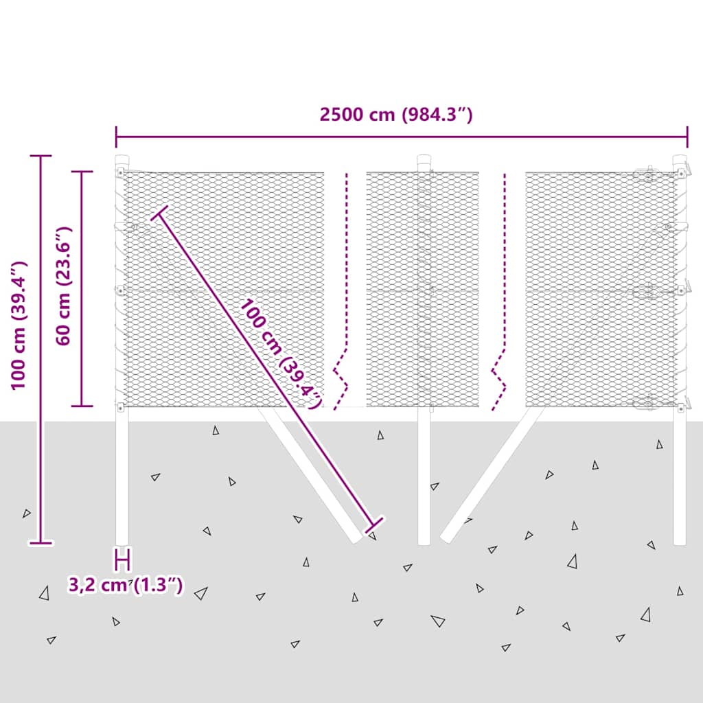 Ground Fix Geschweißter Drahtzaun 25 x 0,6 m (B x H)