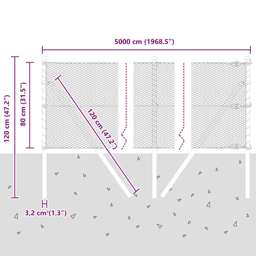 Ground Fix Geschweißter Drahtzaun 50 x 0,8 m (B x H)
