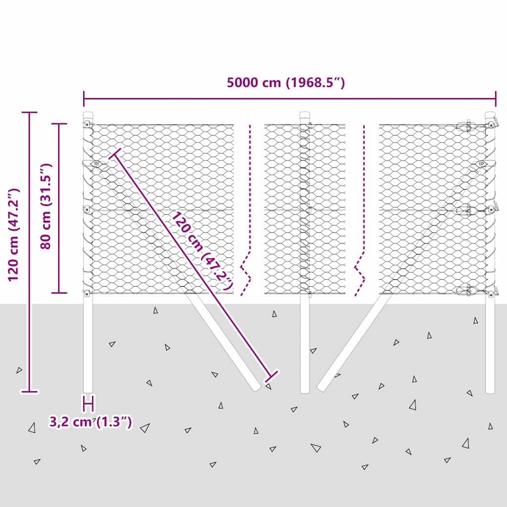 Ground Fix Geschweißter Drahtzaun 50 x 0,8 m (B x H)