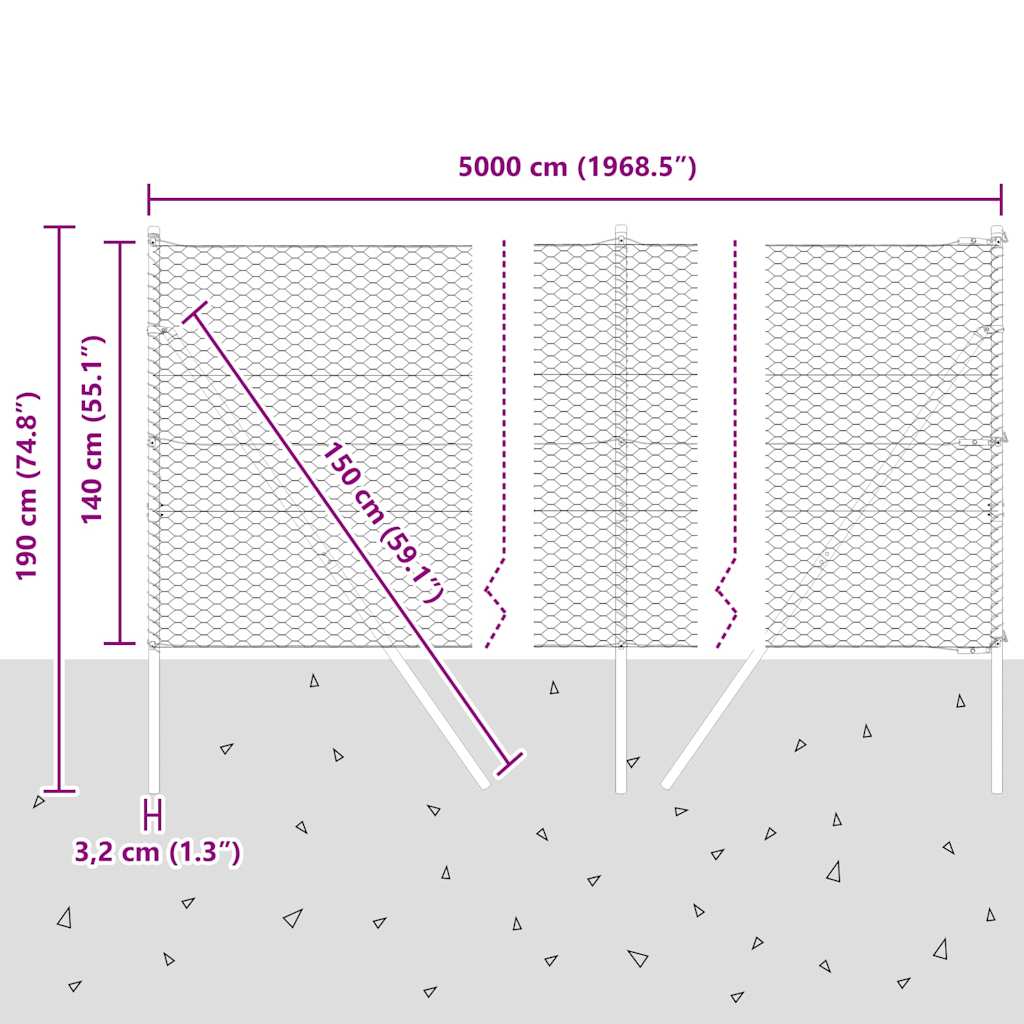 Ground Fix Geschweißter Drahtzaun 50 x 1,4 m (B x H)