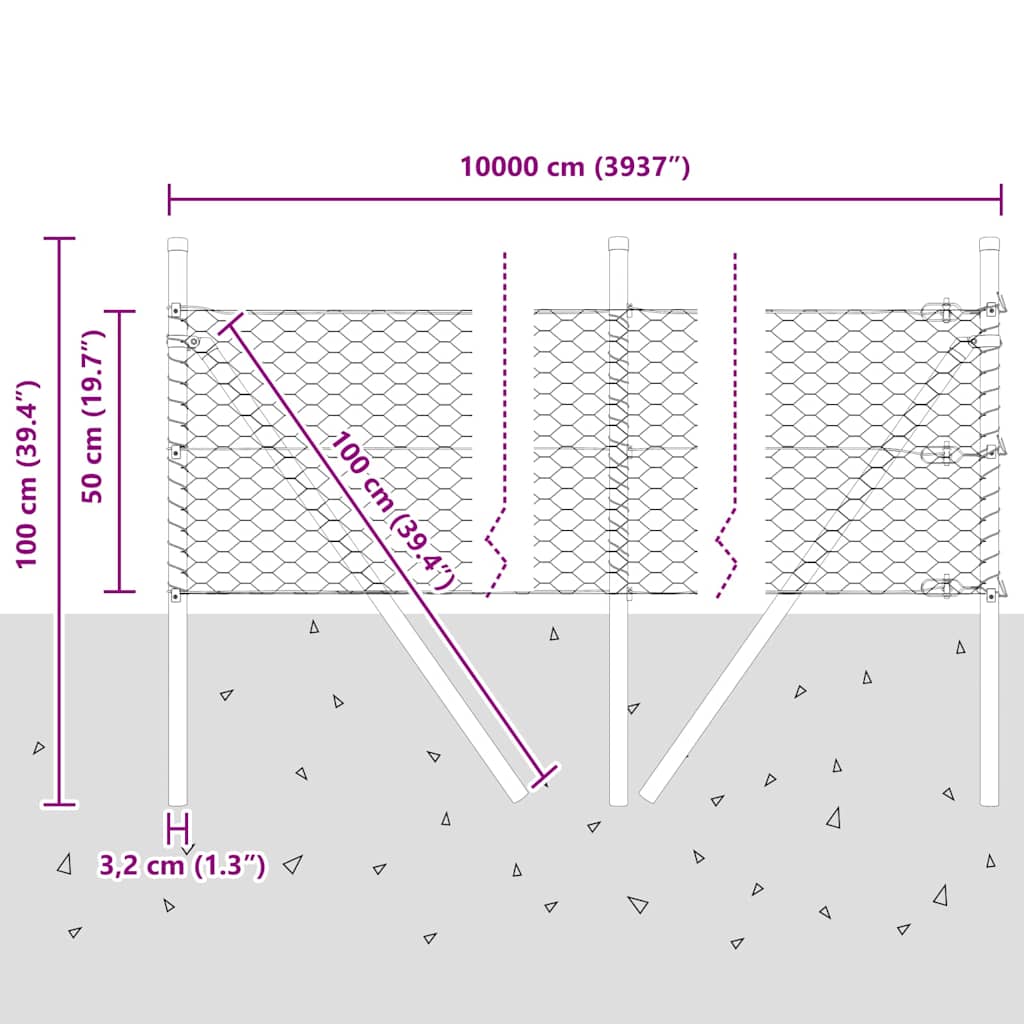 Ground Fix Geschweißter Drahtzaun 100 x 0,5 m (B x H)