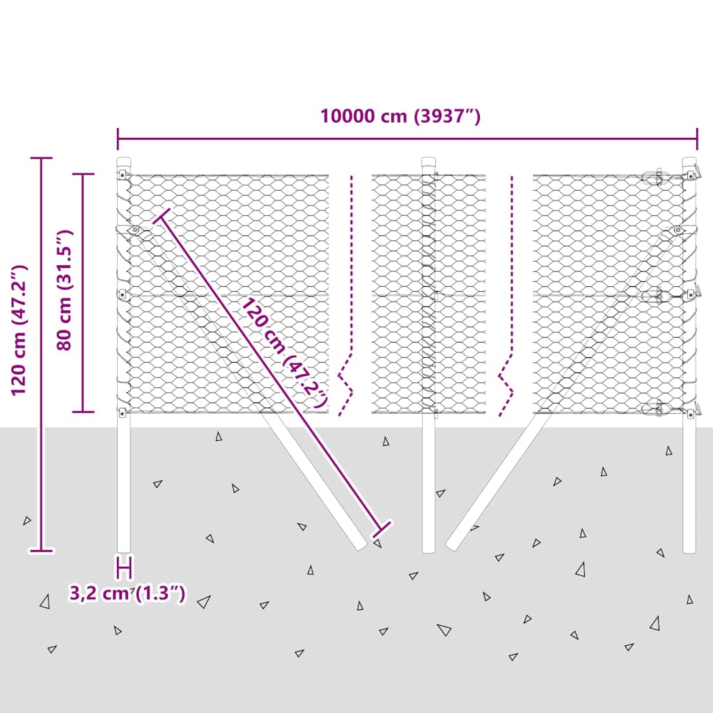 Ground Fix Geschweißter Drahtzaun 100 x 0,8 m (B x H)