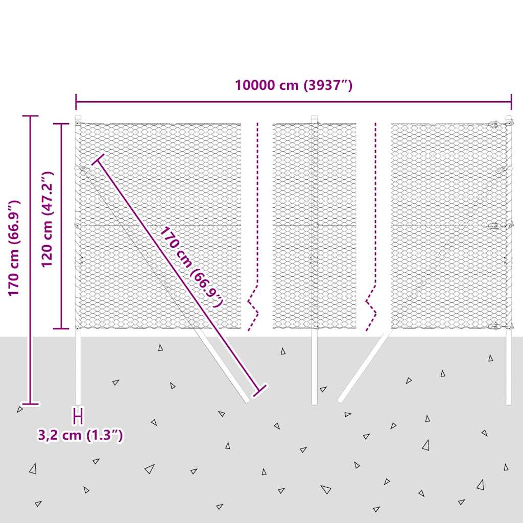 Ground Fix Geschweißter Drahtzaun 100 x 1,2 m (B x H)