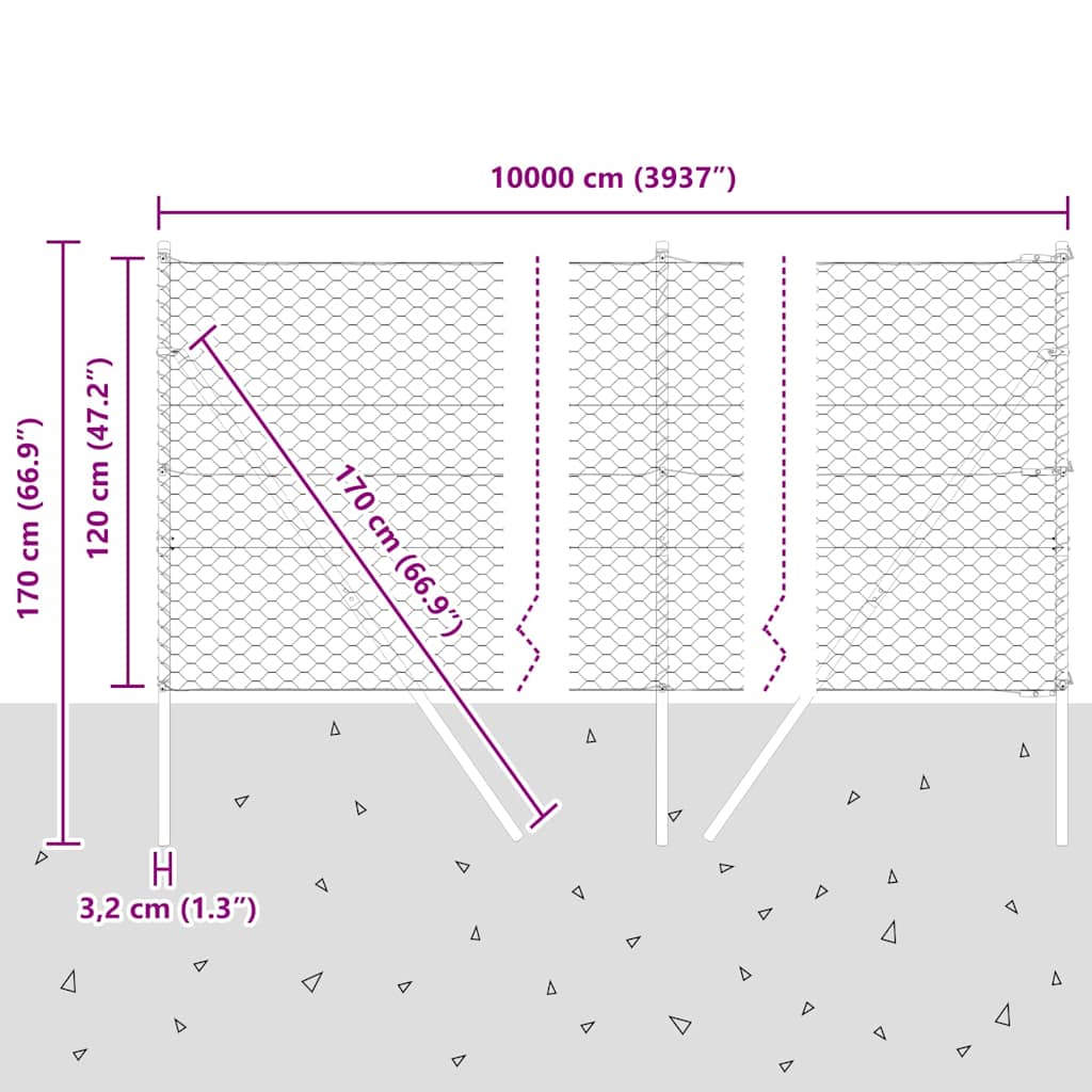 Ground Fix Geschweißter Drahtzaun 100 x 1,2 m (B x H)