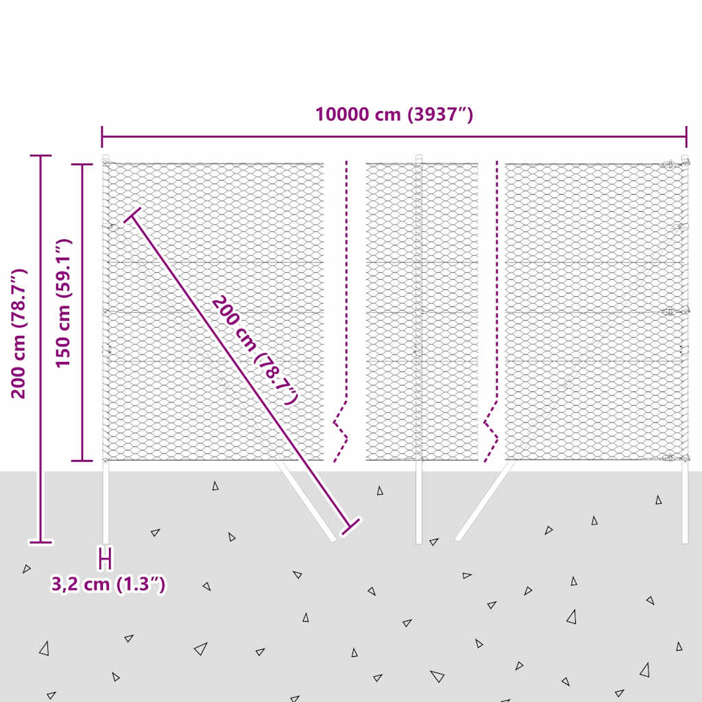 Bodenmontierter Sechseckzaun 100 x 1,5 m Grau Netz
