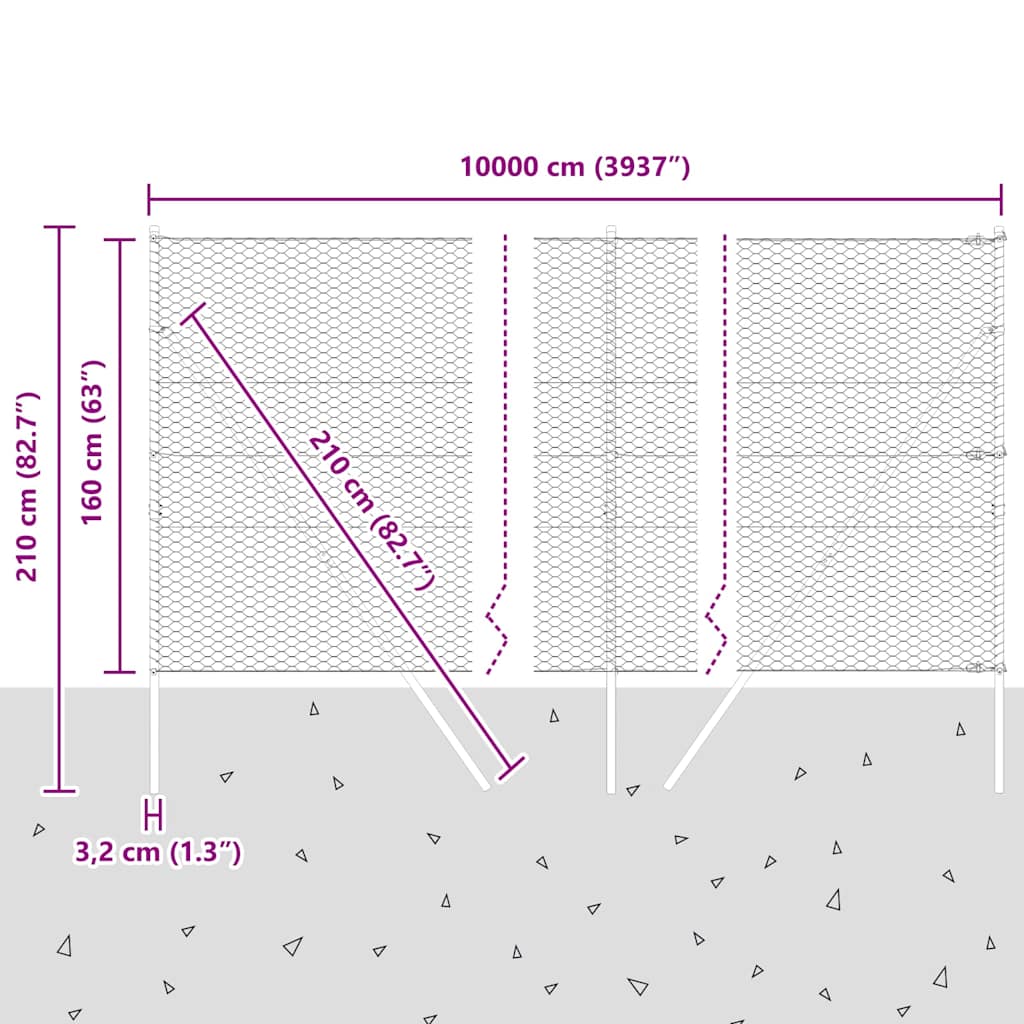 Bodenmontierter Sechseckzaun 100 x 1,6 m Grau Netz