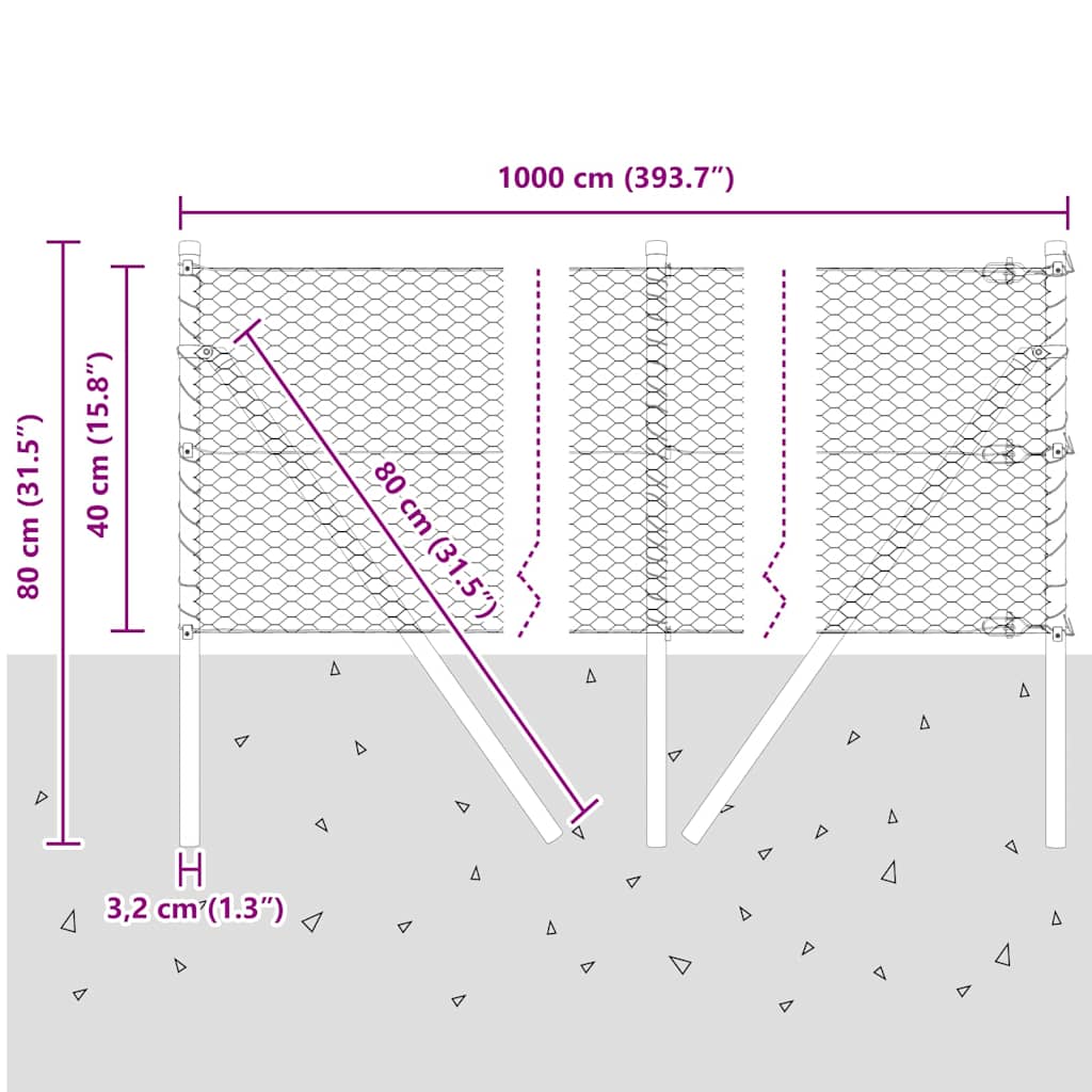 Ground Fix Geschweißter Drahtzaun 10 x 0,4 m (B x H)