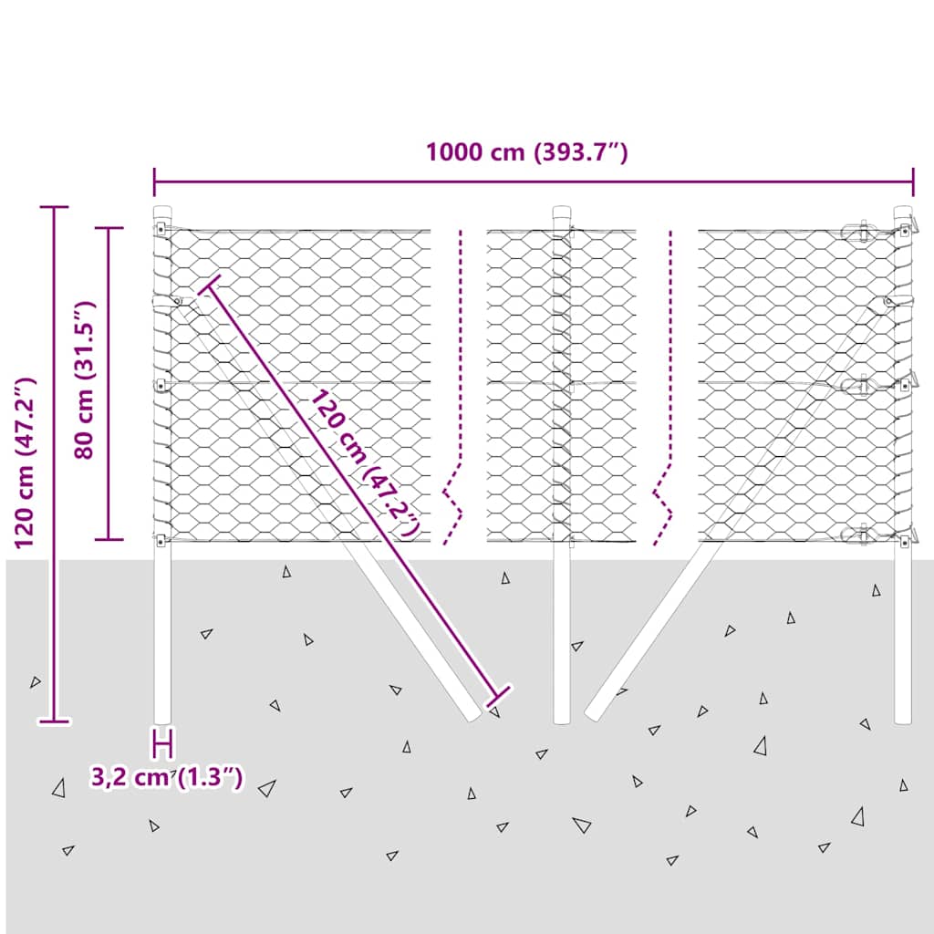 Ground Fix Geschweißter Drahtzaun 10 x 0,8 m (B x H)