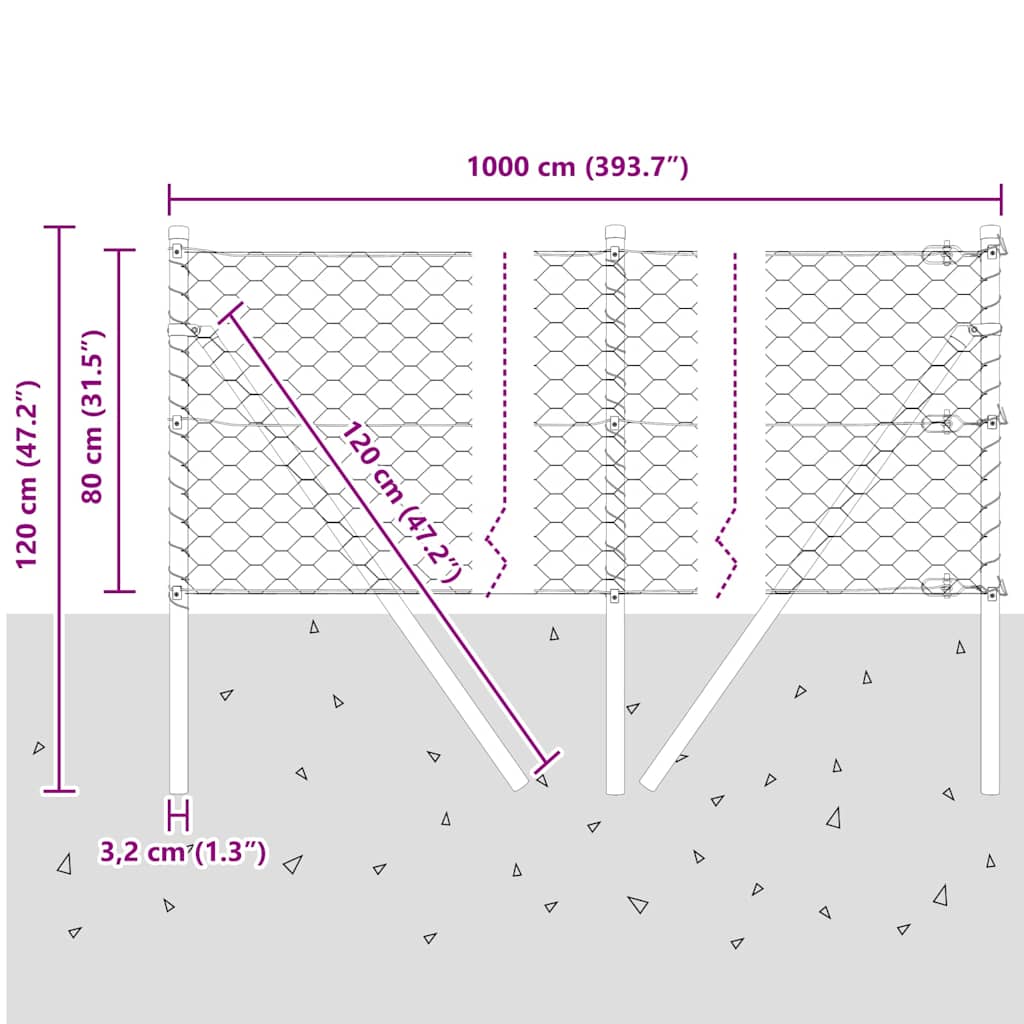 Ground Fix Geschweißter Drahtzaun 10 x 0,8 m (B x H)
