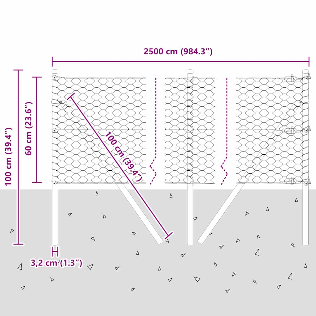 Ground Fix Geschweißter Drahtzaun 25 x 0,6 m (B x H)