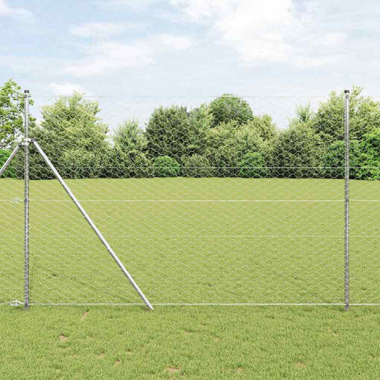 Bodenmontierter Sechseckzaun 50 x 1,5 m Verzinkter Stahl Silber