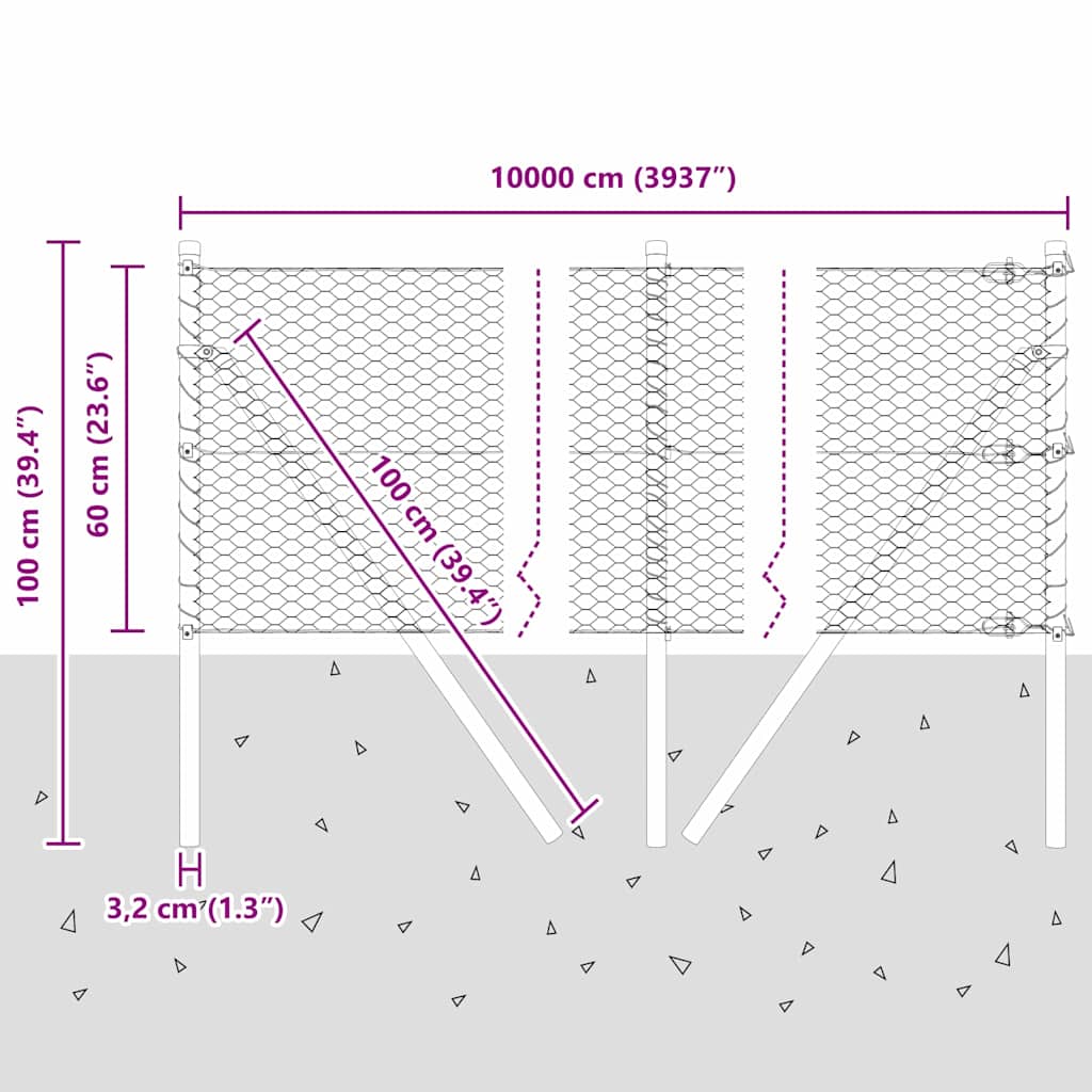 Ground Fix Geschweißter Drahtzaun 100 x 0,6 m (B x H)