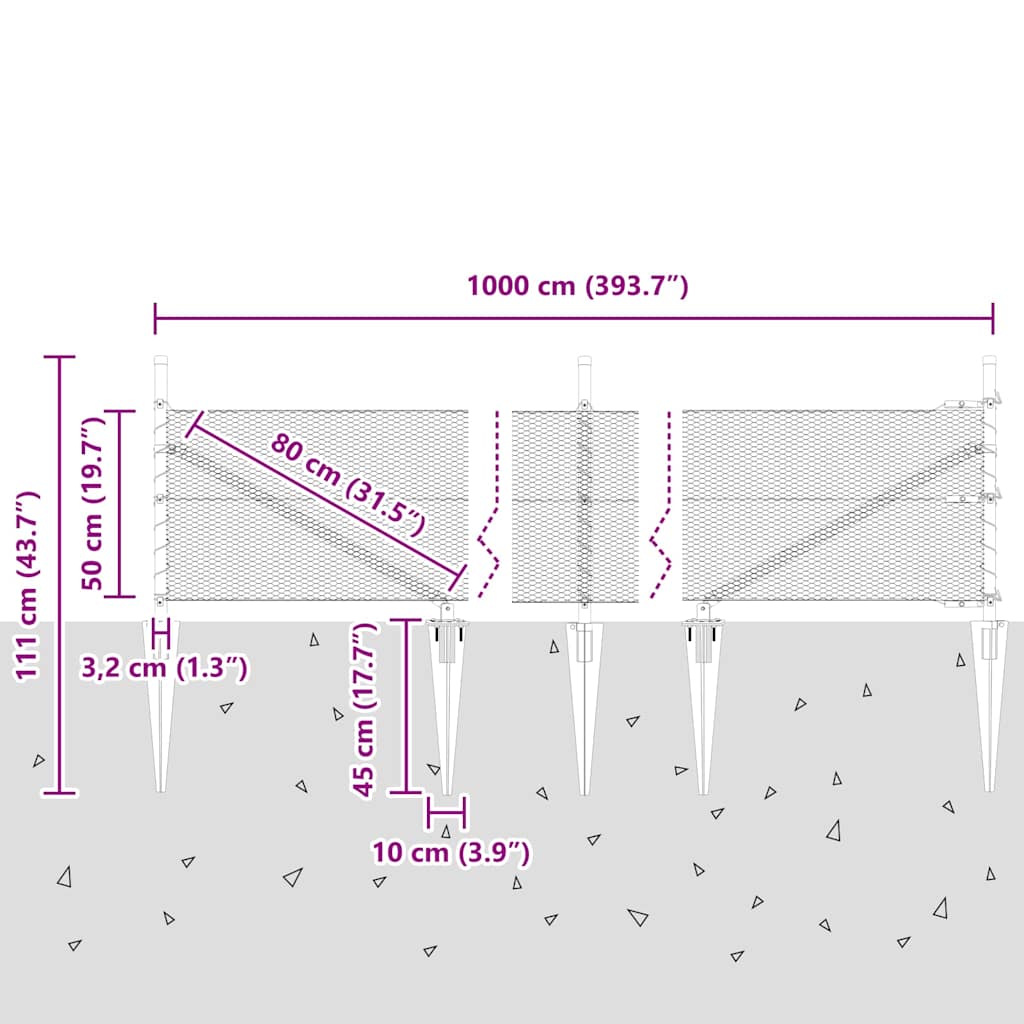 Schweißdrahtzaun mit Spikes 10 x 0,5 m (B x H)