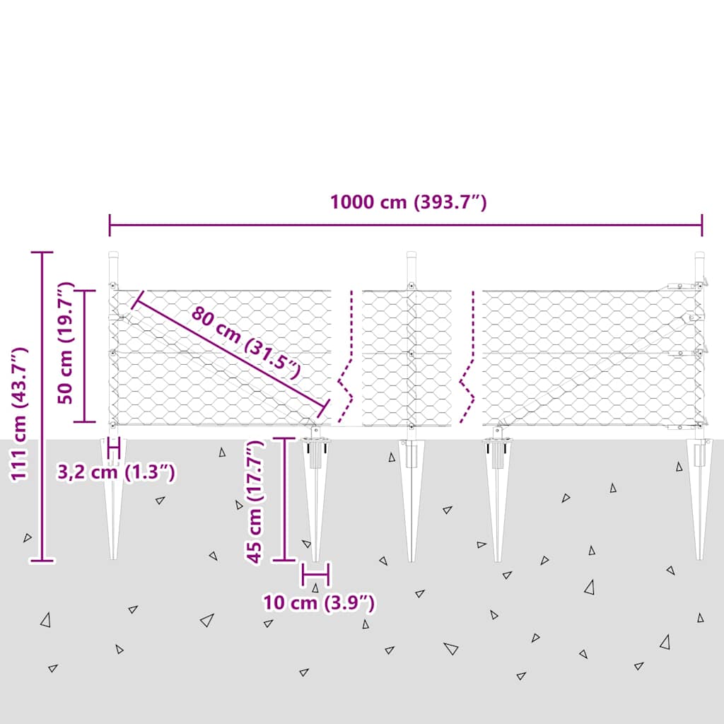 Schweißdrahtzaun mit Spikes 10 x 0,5 m (B x H)
