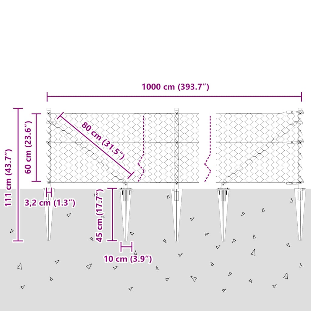 Schweißdrahtzaun mit Spikes 10 x 0,6 m (B x H)