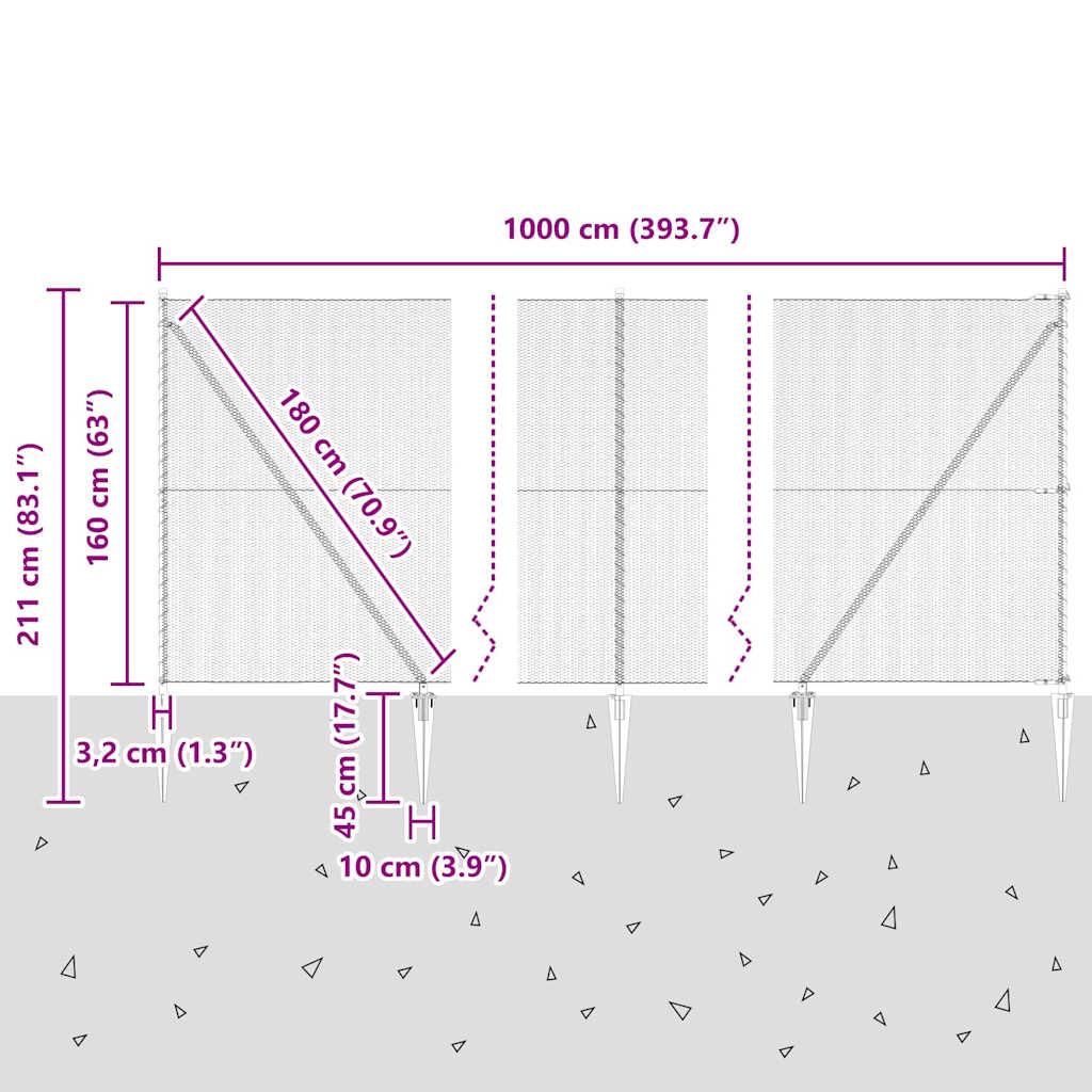 Schweißdrahtzaun mit Spikes 10 x 1,6 m (B x H)