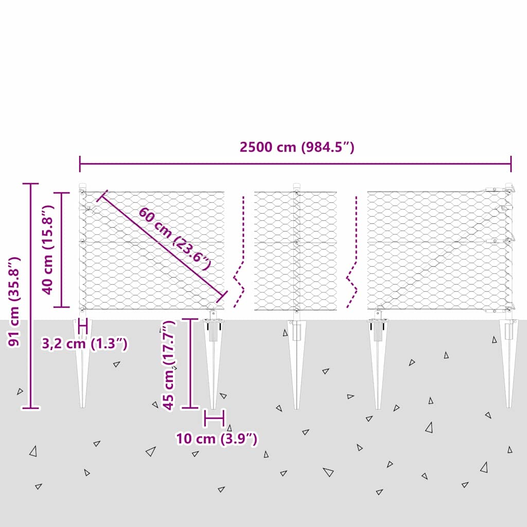 Schweißdrahtzaun mit Spikes 25 x 0,4 m (B x H)