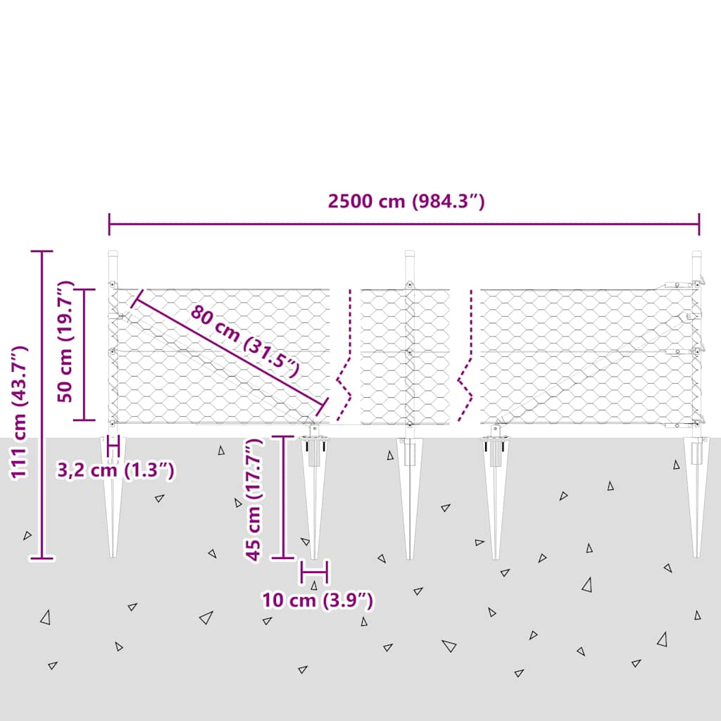 Schweißdrahtzaun mit Spikes 25 x 0,5 m (B x H)