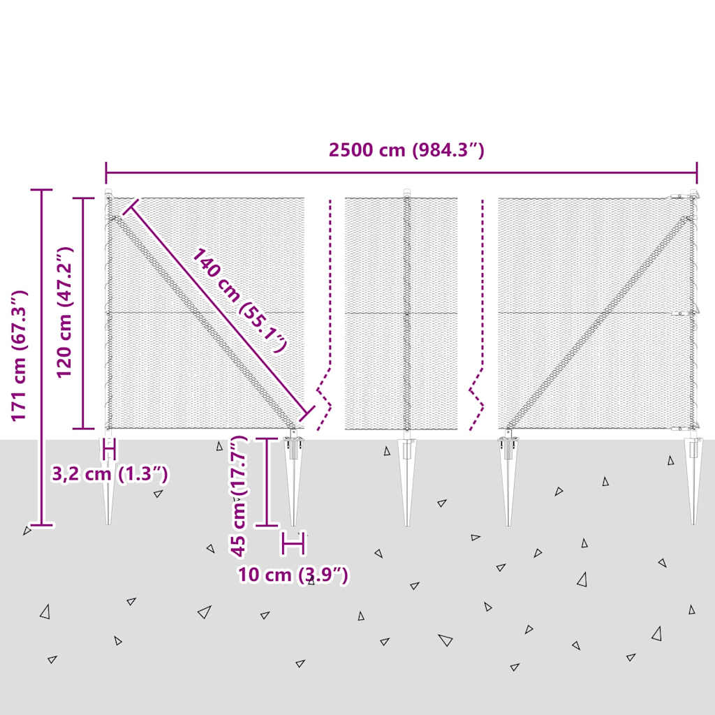 Schweißdrahtzaun mit Spikes 25 x 1,2 m (B x H)