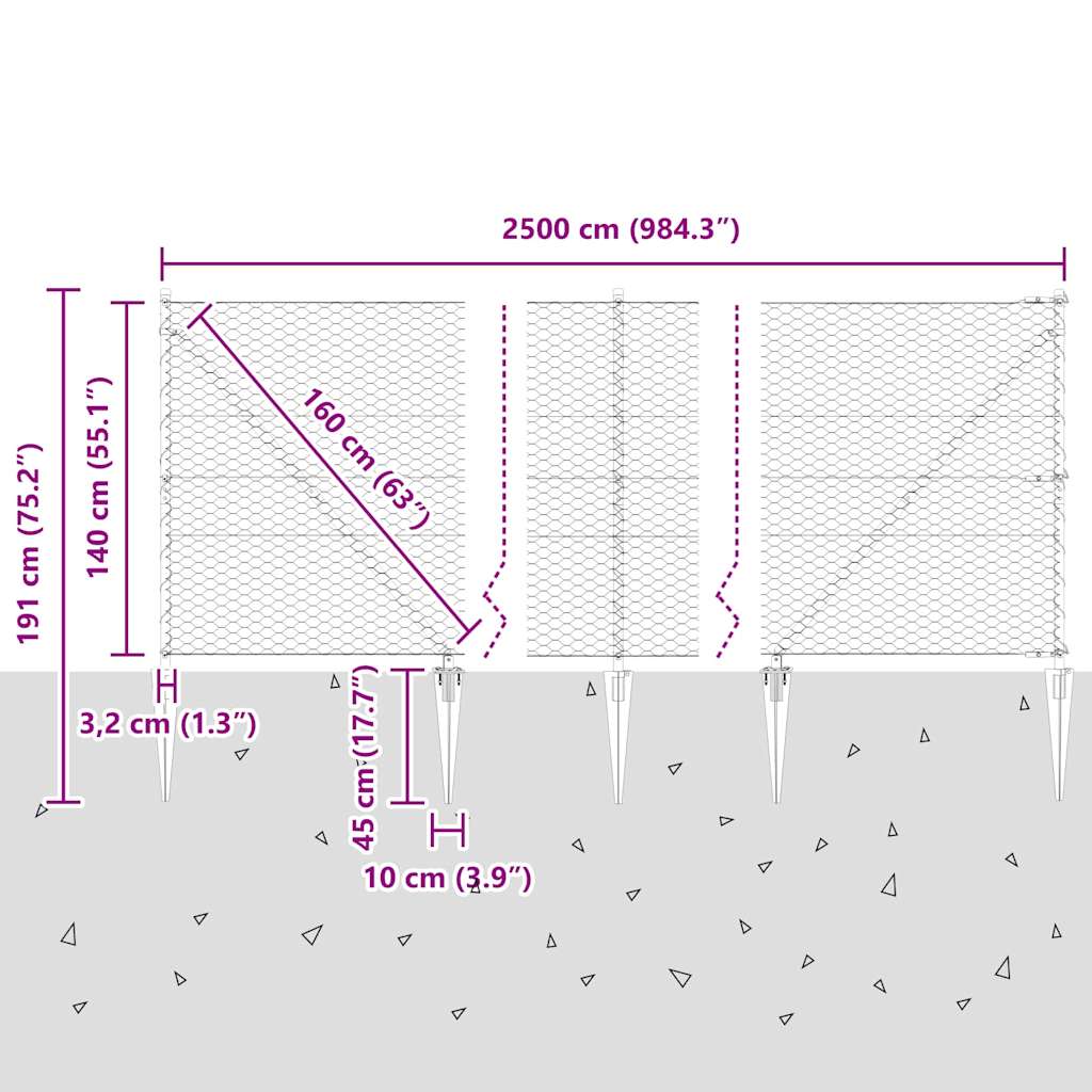 Schweißdrahtzaun mit Spikes 25 x 1,4 m (B x H)