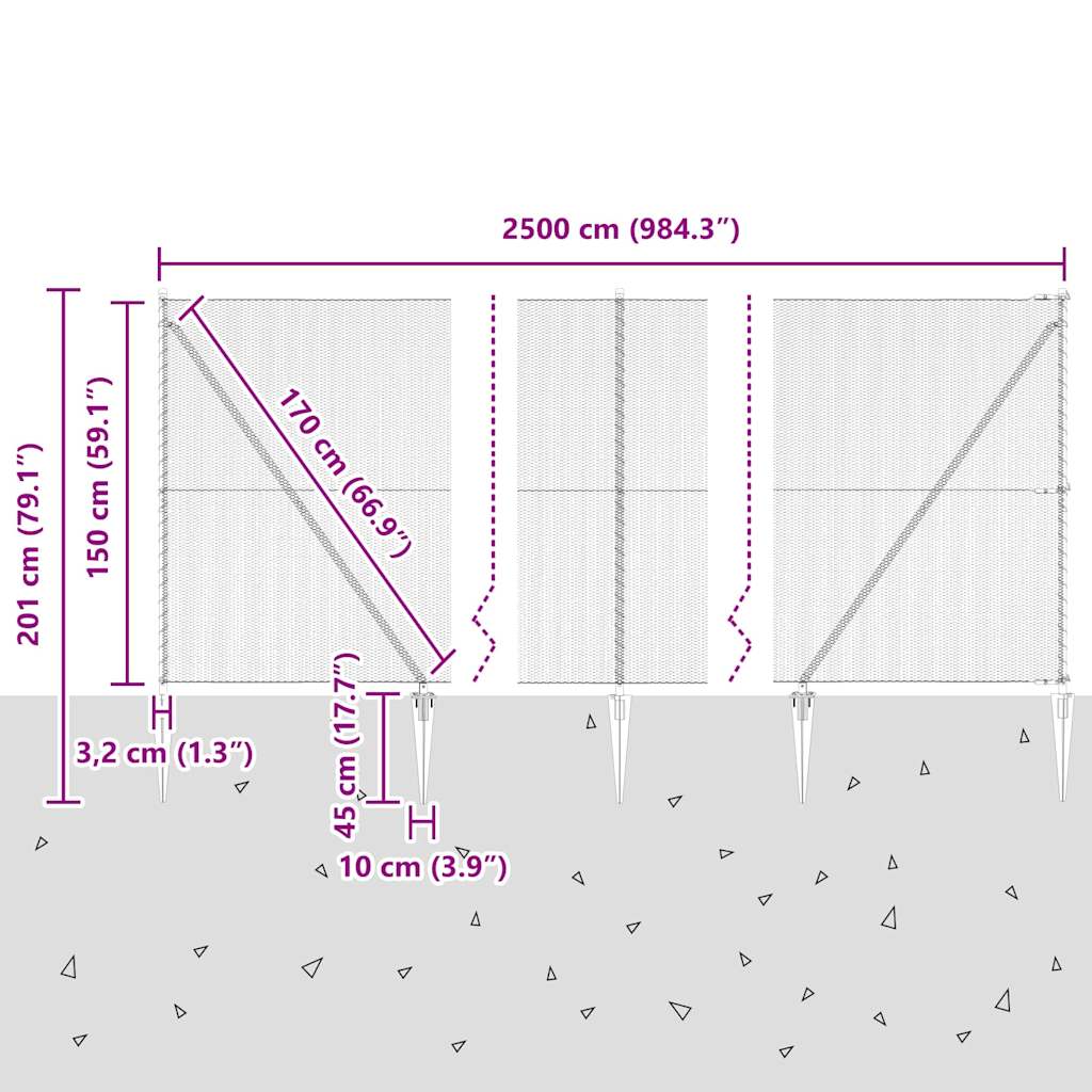 Schweißdrahtzaun mit Spikes 25 x 1,5 m (B x H)