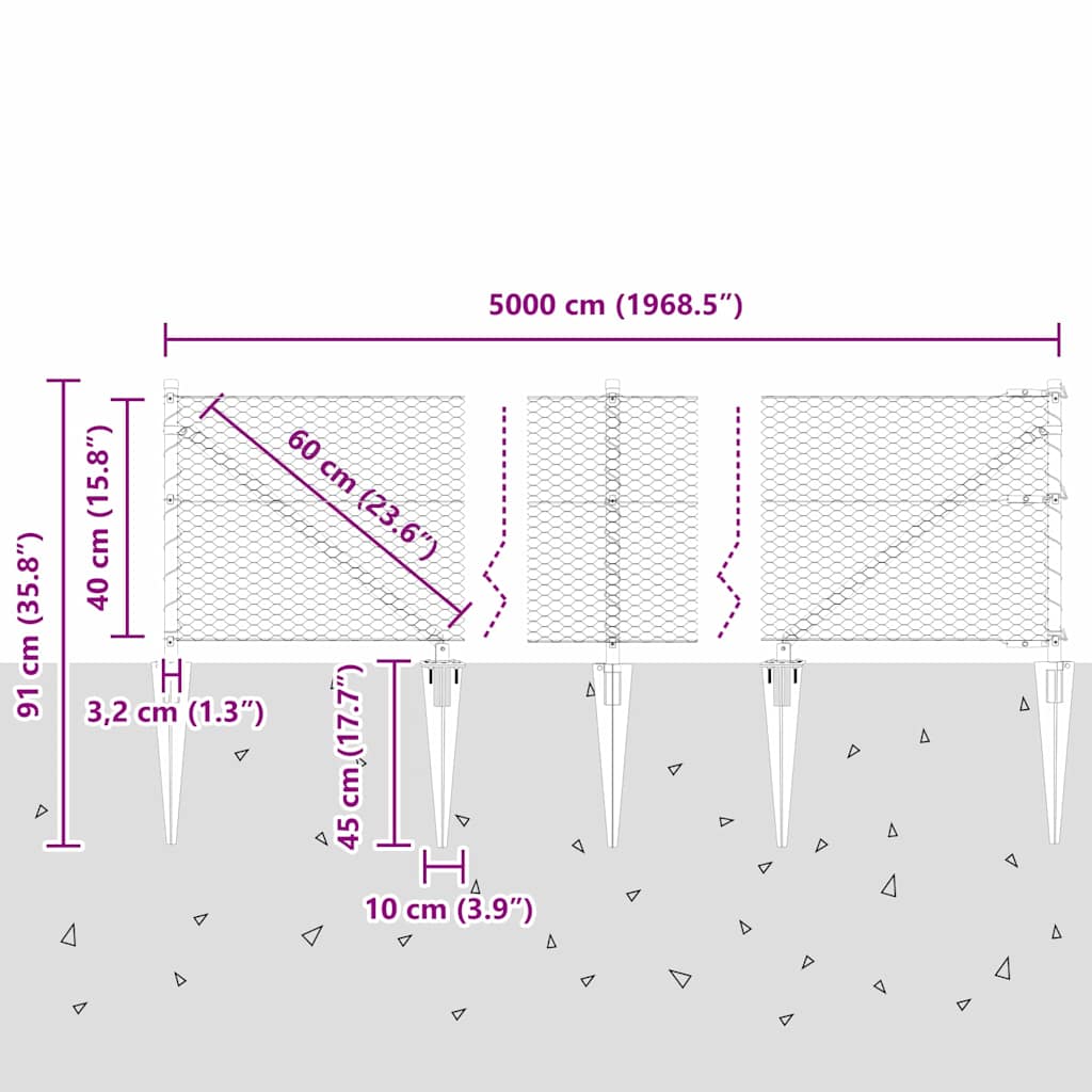 Schweißdrahtzaun mit Spikes 50 x 0,4 m (B x H)
