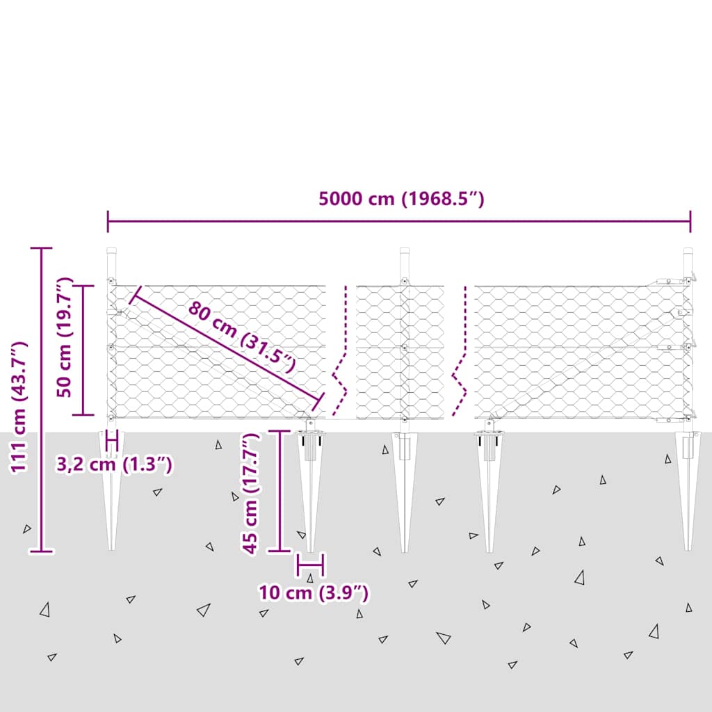 Schweißdrahtzaun mit Spikes 50 x 0,5 m (B x H)