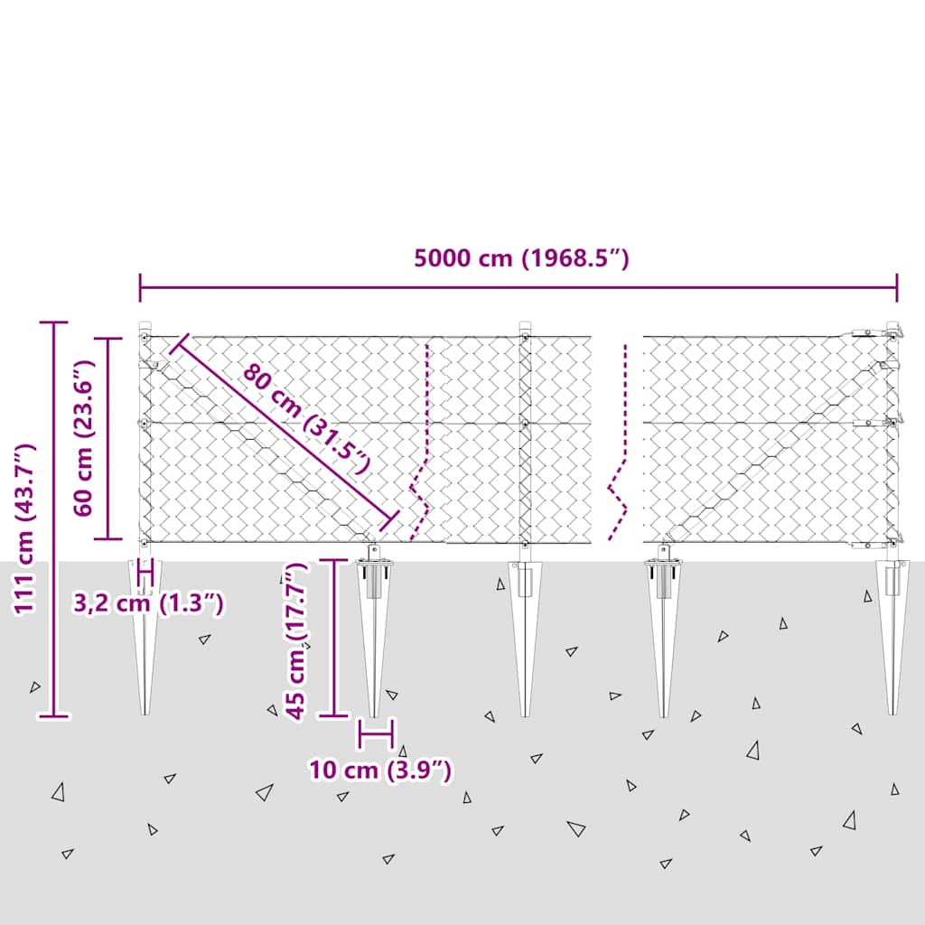Schweißdrahtzaun mit Spikes 50 x 0,6 m (B x H)