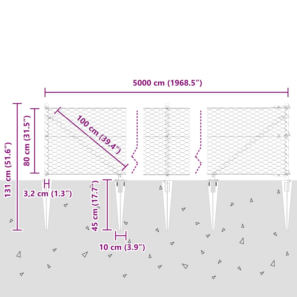 Schweißdrahtzaun mit Spikes 50 x 0,8 m (B x H)