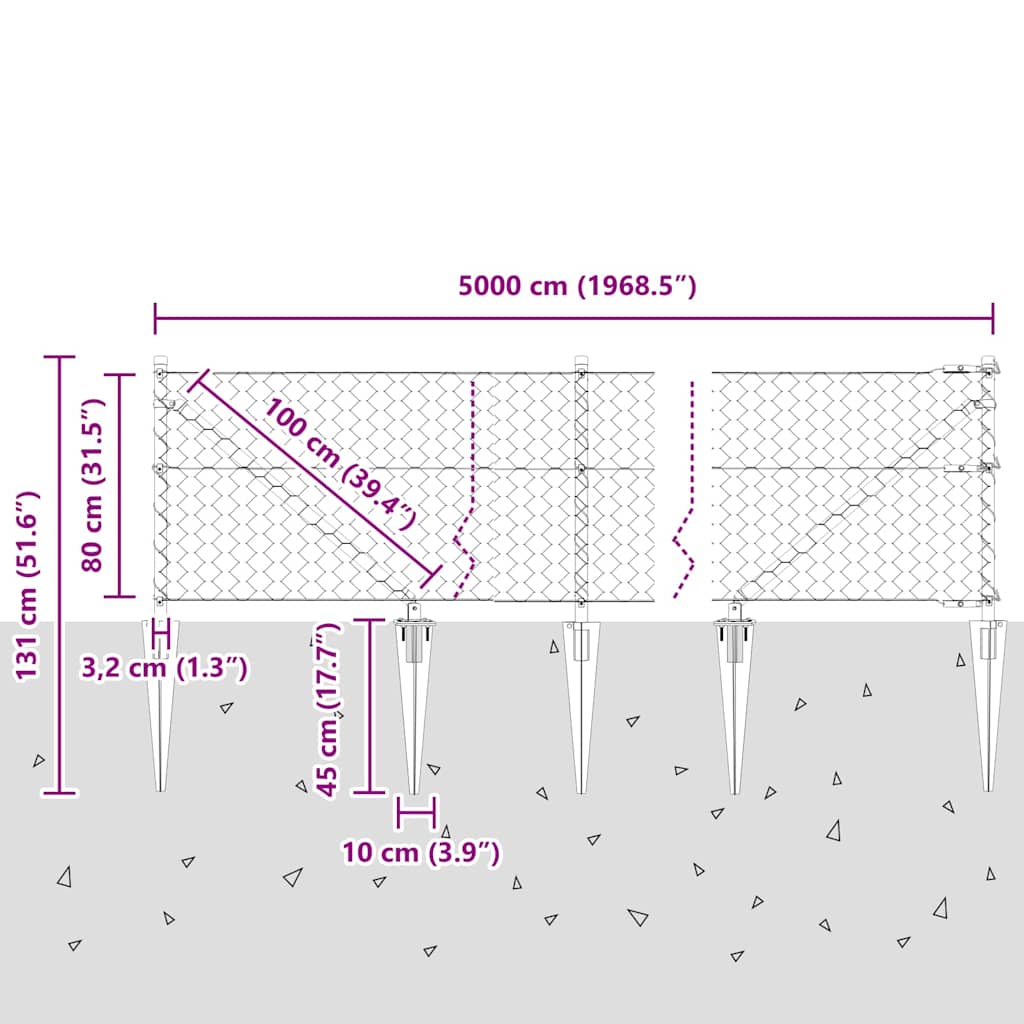 Schweißdrahtzaun mit Spikes 50 x 0,8 m (B x H)