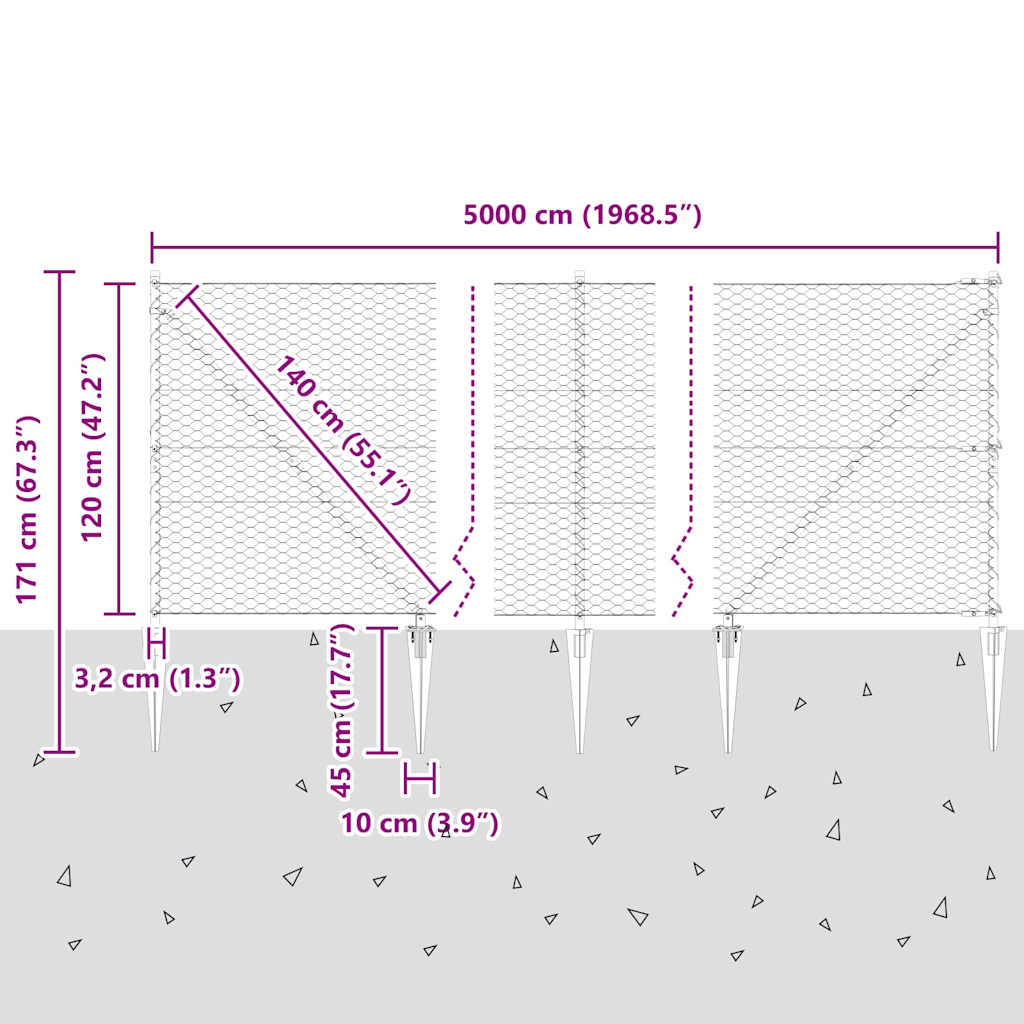 Schweißdrahtzaun mit Spikes 50 x 1,2 m (B x H)