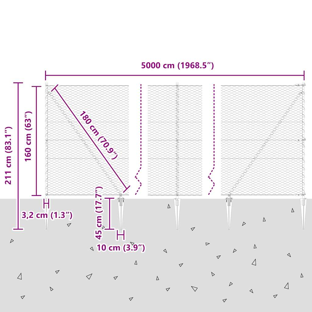 Schweißdrahtzaun mit Spikes 50 x 1,6 m (B x H)