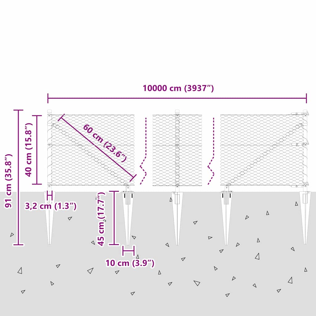 Schweißdrahtzaun mit Spikes 100 x 0,4 m (B x H)