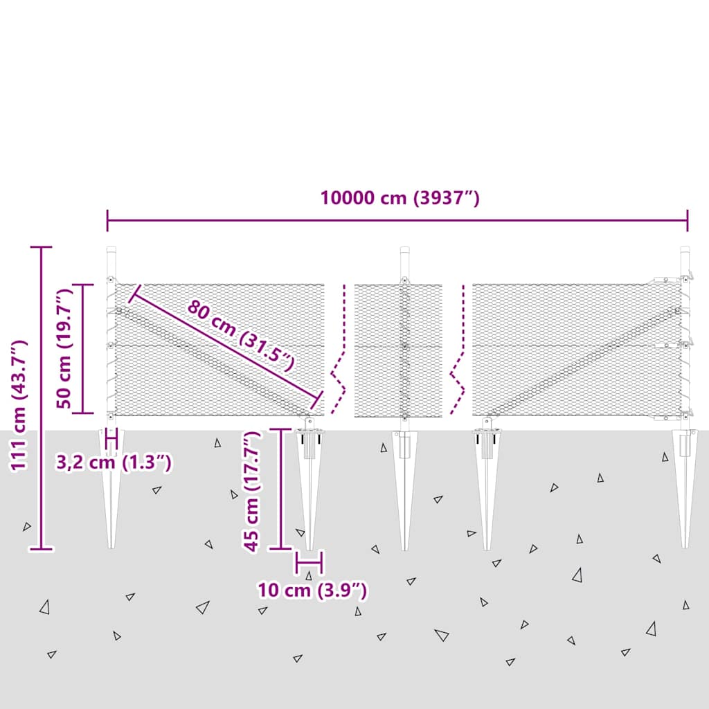 Schweißdrahtzaun mit Spikes 100 x 0,5 m (B x H)