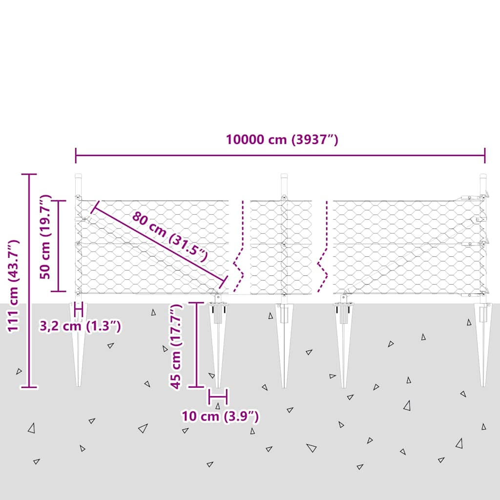 Schweißdrahtzaun mit Spikes 100 x 0,5 m (B x H)