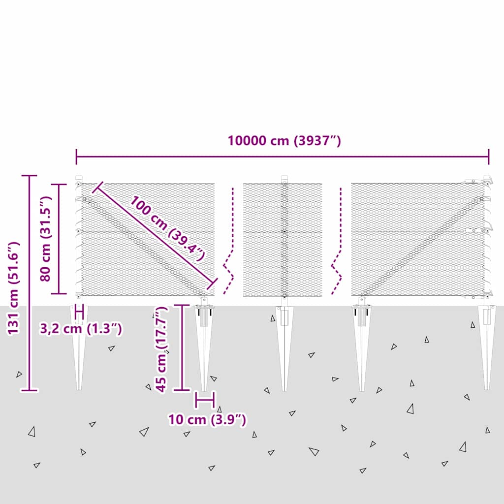 Schweißdrahtzaun mit Spikes 100 x 0,8 m (B x H)