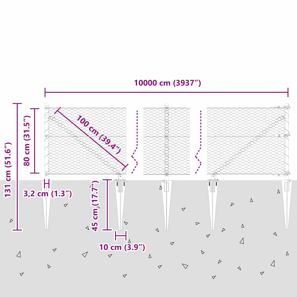Schweißdrahtzaun mit Spikes 100 x 0,8 m (B x H)